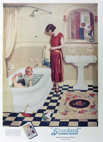 1925 Standard Plumbing Ad ~ Kids Bathe in Tub ~ Norman Price Art