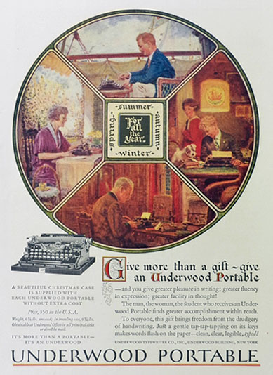 1923 Underwood Portable Typewriter Ad ~ For All The Year