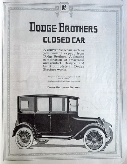 1916 Dodge Closed Car Ad ~ Convertible Sedan