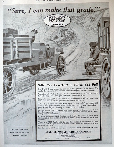 1916 GMC Truck Ad ~ Built to Climb and Pull