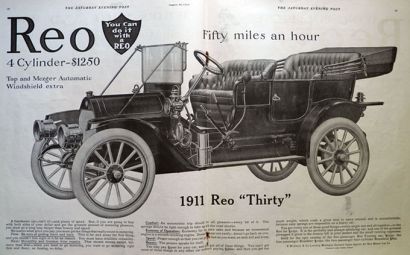 1911 Reo Thirty Car Automobile Ad ~ Fifty Miles An Hour