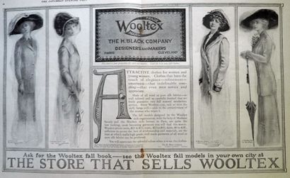 1910 Wooltex Women's Fashion Ad ~ Motor Coat, Steamer Coat