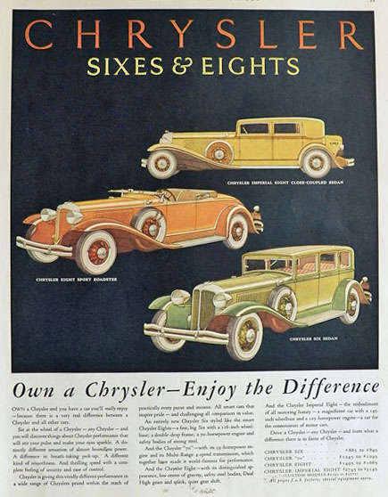 1931 Chrysler Ad ~ Sixes & Eights