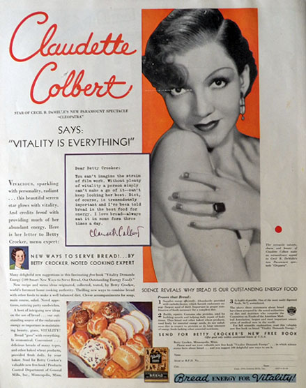 1934 Betty Crocker Bread Book Ad ~ Claudette Colbert