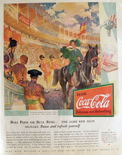 1931 Coca Cola Coke Ad ~ Barcelona Bullfighting