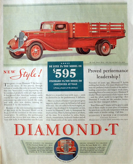 1933 Diamond T Six Truck Ad ~ Proved Performance Leadership!