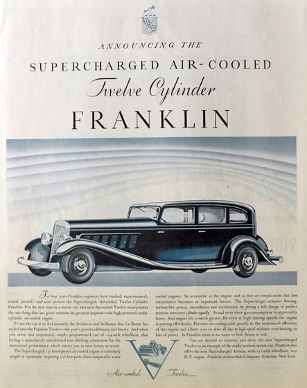 1932 Franklin Air-Cooled Twelve Car Ad