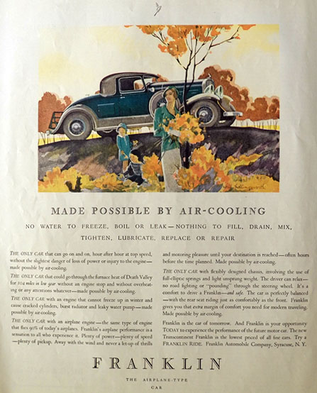 1931 Franklin Airplane Type Car Ad ~ Will Hollingsworth Art