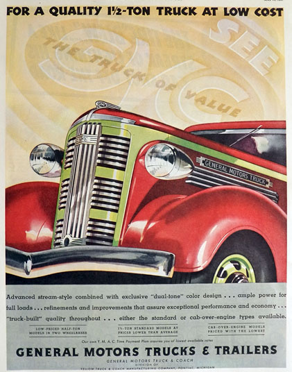 1937 General Motors Trucks Ad ~ Great Grill Art