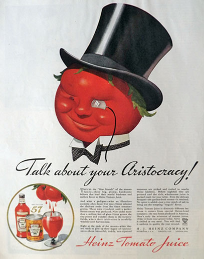 1934 Heinz Tomato Juice ~ Aristocratic Tomato in Top Hat