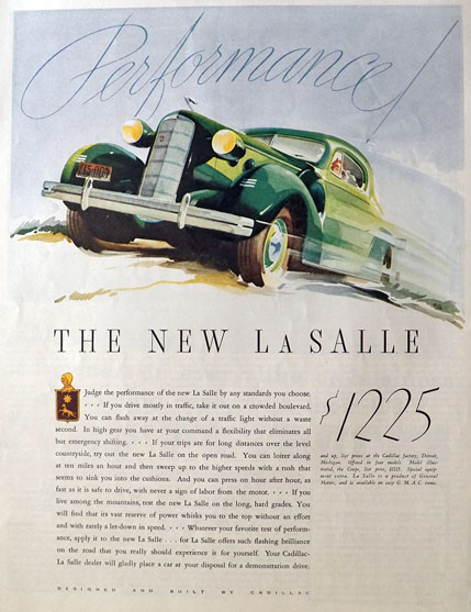 1935 Cadillac La Salle Ad ~ Performance!