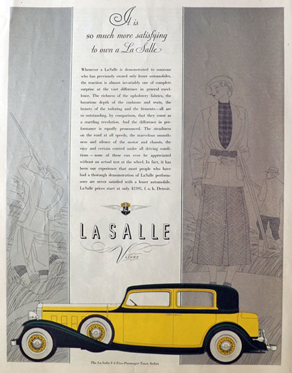 1932 Cadillac La Salle V-8 Ad ~ Hunting Art