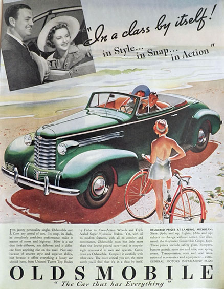 1937 Oldsmobile Convertible Couple Ad ~ A Class By Itself
