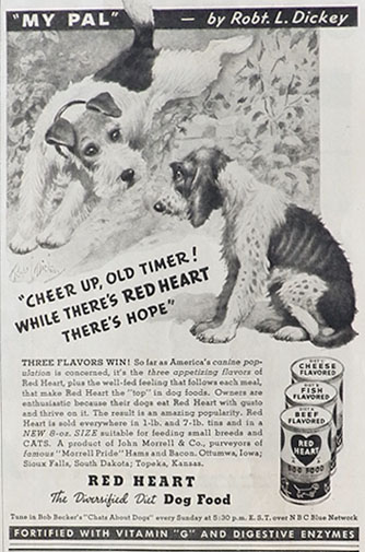 1935 Red Heart Dog Food Ad ~ Robert Dickey Art
