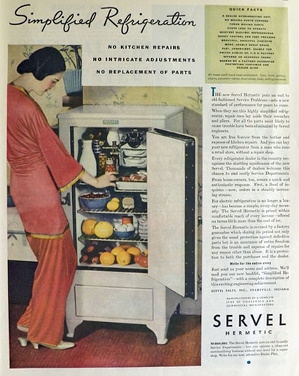 1931 Servel Hermetic Refrigerator Ad ~ Simplified