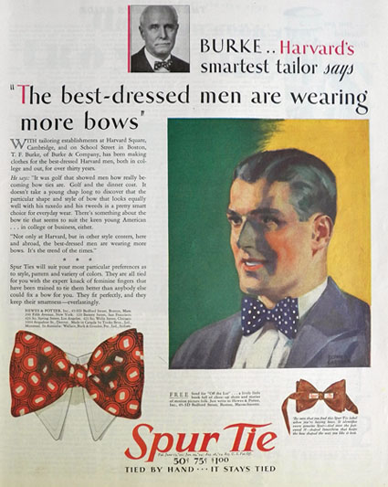 1930 Spur Bow Tie Ad ~ Best Dressed Men