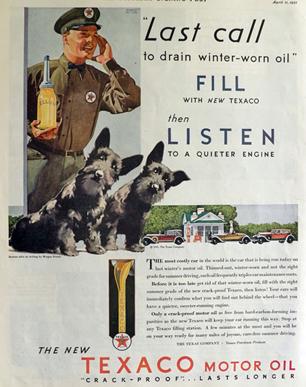 1931 Texaco Gas & Oil Ad ~ Morgan Dennis Scotty Dogs
