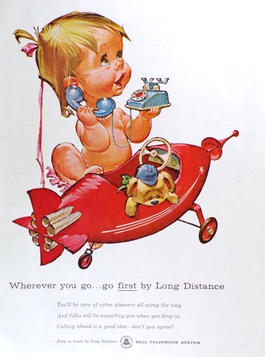1961 Bell Telephone Ad ~ Betsy Bell ~ Pete Hawley Baby with Spaceship
