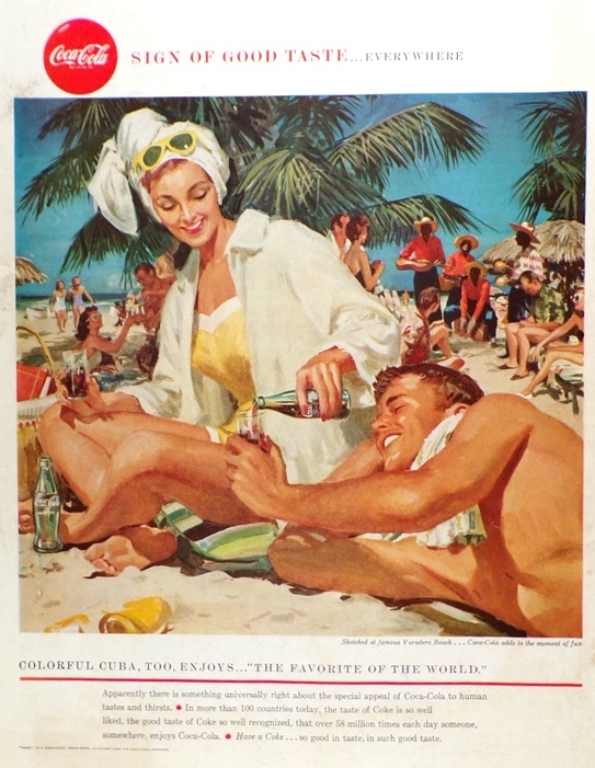 1958 Retro Coca Cola Coke Ad ~ Veradero Beach, Cuba