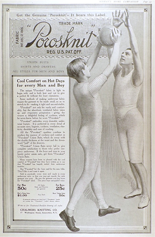 1911 Porosknit Men's Underwear Ad ~ Dad & Son Play Basketball