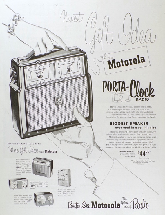 1953 Retro Motorola Porta-Clock Radio Ad