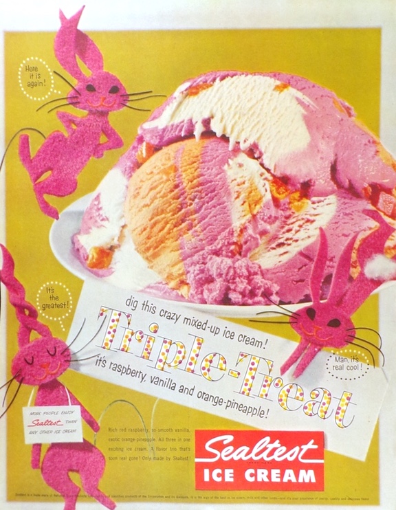1956 Retro Sealtest Ice Cream Ad ~ Triple Treat ~ Dig It!