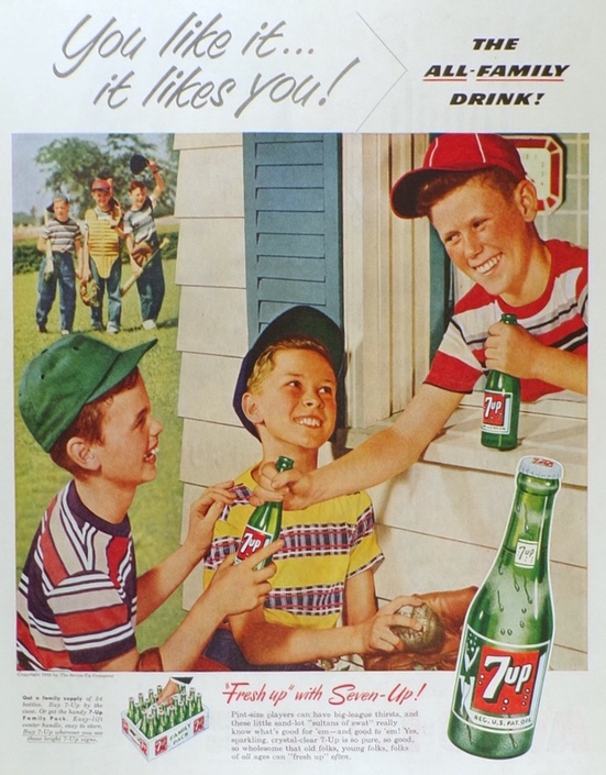 1953 Retro Seven-Up 7-Up Ad ~ Baseball Kids