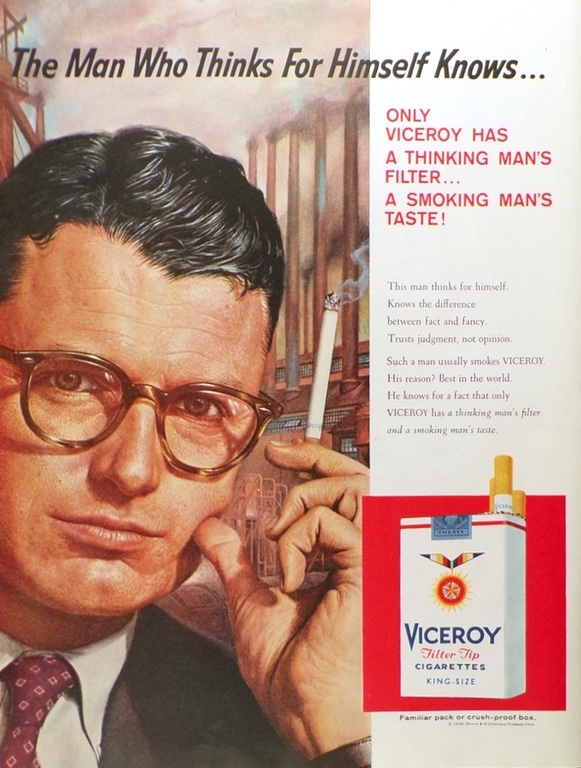 1958 Vintage Viceroy Cigarettes Ad ~ Man Who Thinks for Himself