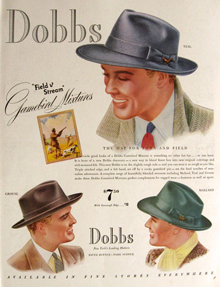 1939 Dobbs Gamebird Mixtures Hat Ad ~ Teal, Grouse, Mallard
