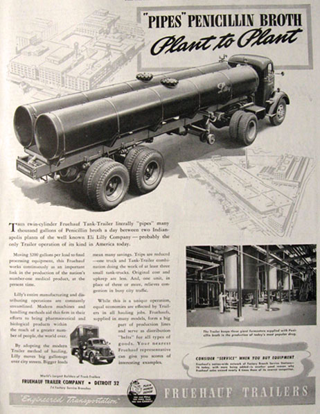 1948 Freuhauf Tank Trailer Ad ~ Eli Lilly