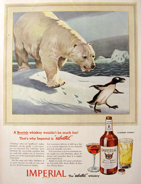 1943 Hiram Walker Imperial Whiskey Ad ~ Polar Bear