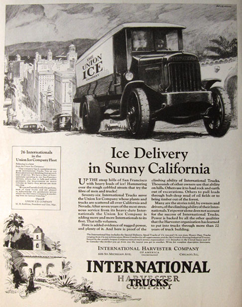 1926 International Trucks Ad ~ Union Ice Company