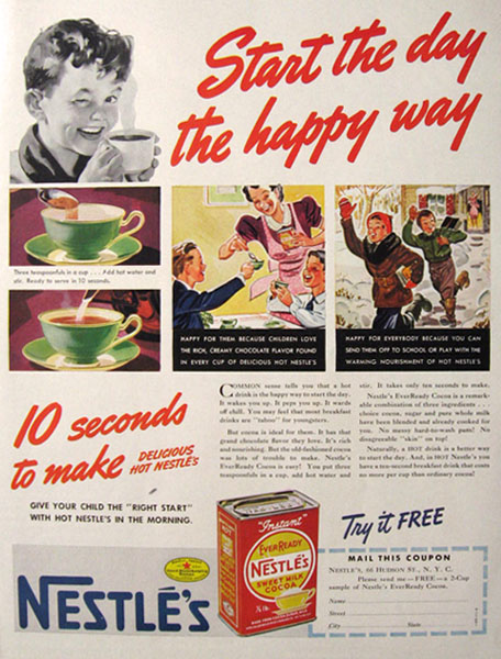 1939 Nestles Cocoa Ad ~ Start the Day the Happy Way