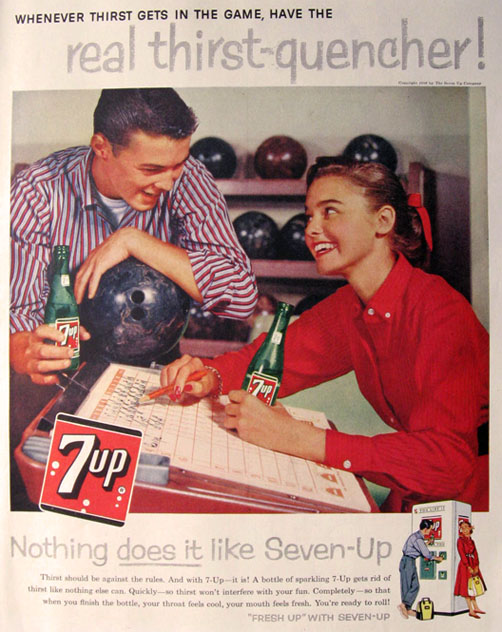 1958 VIntage 7-Up Seven Up Ad ~ Bowling