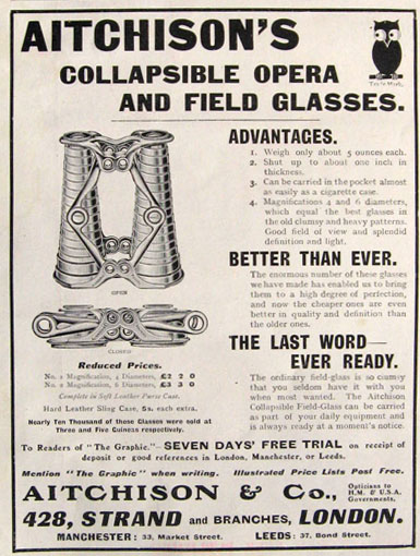 1911 Antique Aithchison's Opera & Field Glasses Ad