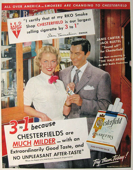 1952 Chesterfield Cigarettes Ad ~ Janis Carter, Jack Buetel