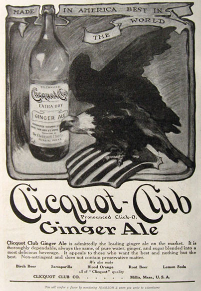 1909 Clicquot Club Ginger Ale Ad ~ American Eagle