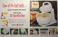 1953 G.E. Triple Whip Mixer Ad ~ Save the Hard Work