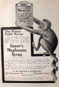 1903 Goyer Maplecane Syrup Ad ~ Monkey Holds Can