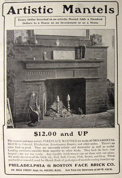 1903 Artistic Fireplace Mantel Ad ~ Phila Brick Co.