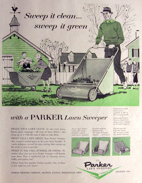 1956 Parker Lawn Sweeper Ad ~ Sweep it Clean