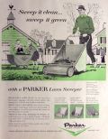 1956 Parker Lawn Sweeper Ad ~ Sweep it Clean