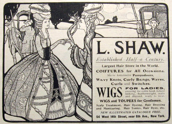 1903 L. Shaw Wigs & Toupees Ad ~ Pompadours, Wavy Knots, etc.