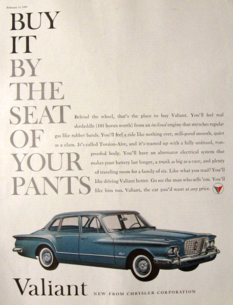 1960 Plymouth Valiant Ad ~ By the Seat of Your Pants