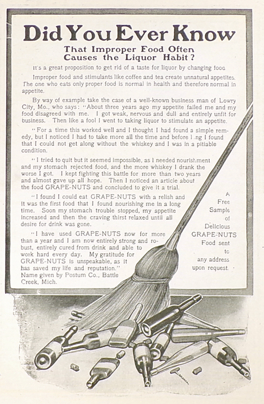 1903 Grape Nuts Cereal Ad ~ Liquor Habit