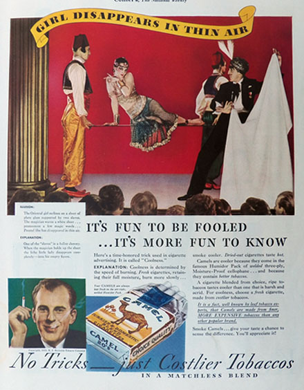 1933 Camel Cigarettes Ad ~ Disappearing Girl Magic Trick