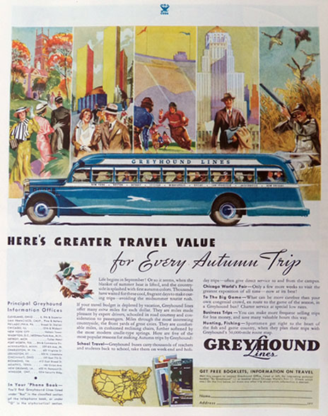 1934 Greyhound Bus Lines Ad ~ Autumn Trip