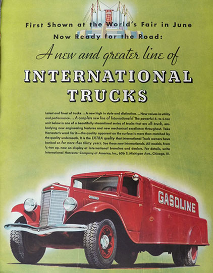 1934 International Harvester Truck Ad ~ Gasoline Truck