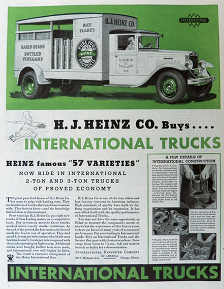 1934 International Harvester Truck Ad ~ Heinz Truck