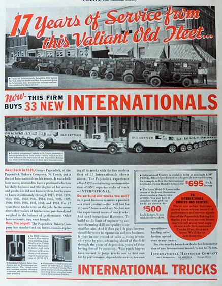 1934 International Harvester Truck Ad ~ Papendick Bakery, St. Louis